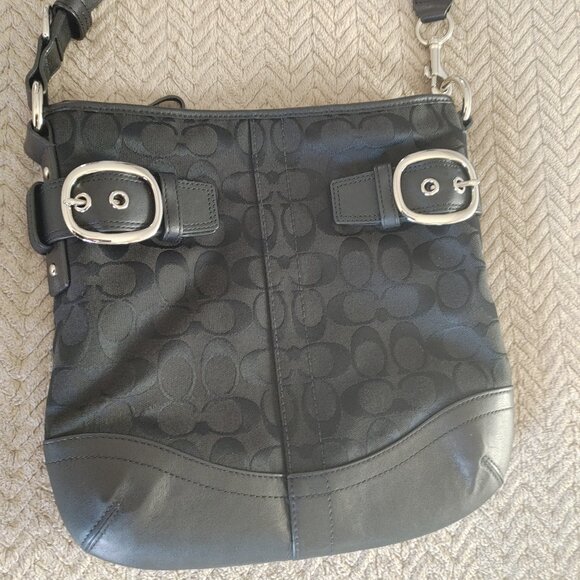 Coach Signature Purse - Shoulder Crossbody Bag, Leather/Canvas, Black. - Picture 9 of 16